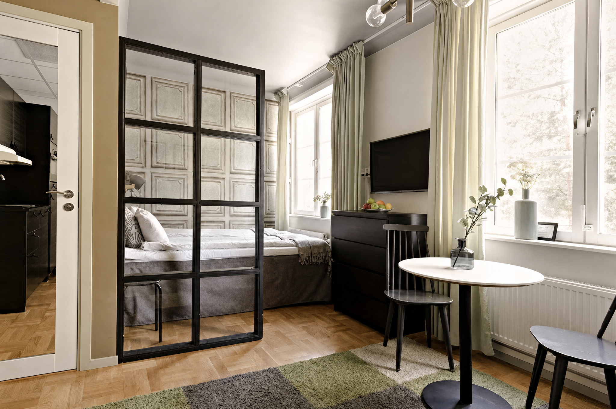 Loft apartment with mezzanine and modern kitchenette